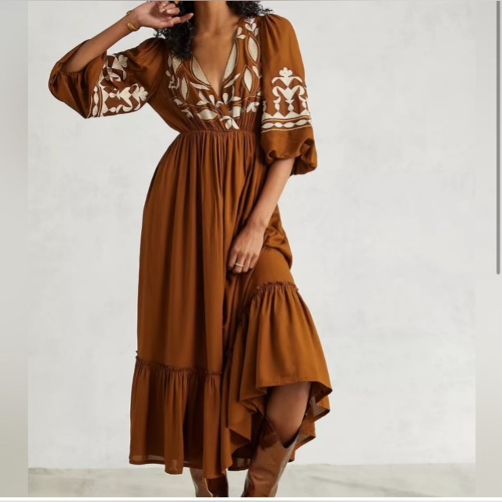 ANTHROPOLOGIE Let Me Be Embroidered Maxi Dress